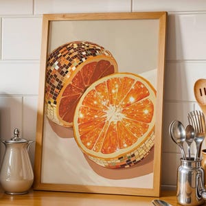 Retro Orange Citrus Wall Art – Abstract Disco Ball Statement Fruit Prints