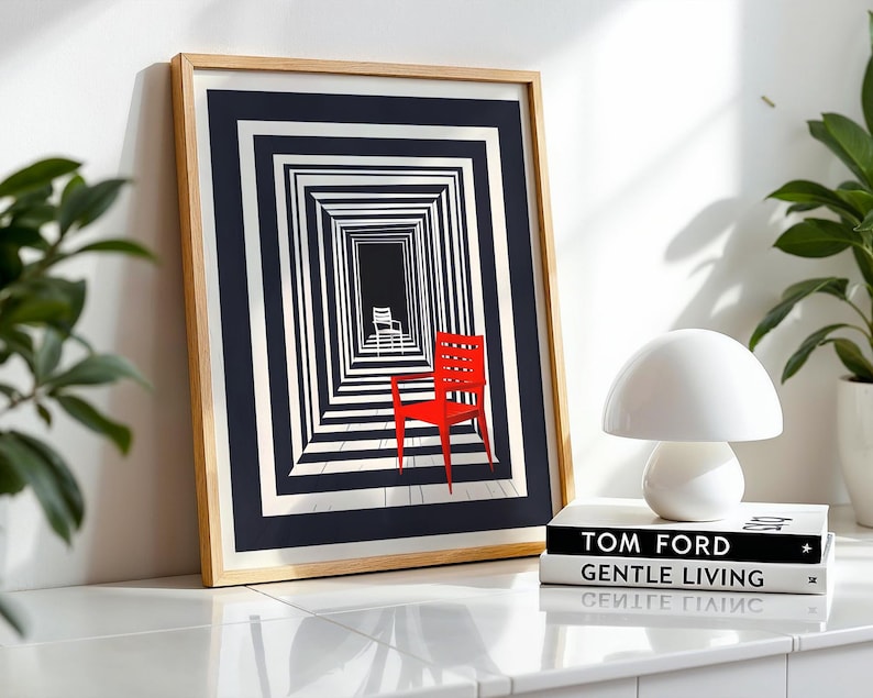 The Observer Surreal Art Print, Modernist Chair Poster, Statement wall decor, Optical Illusion Print image 6