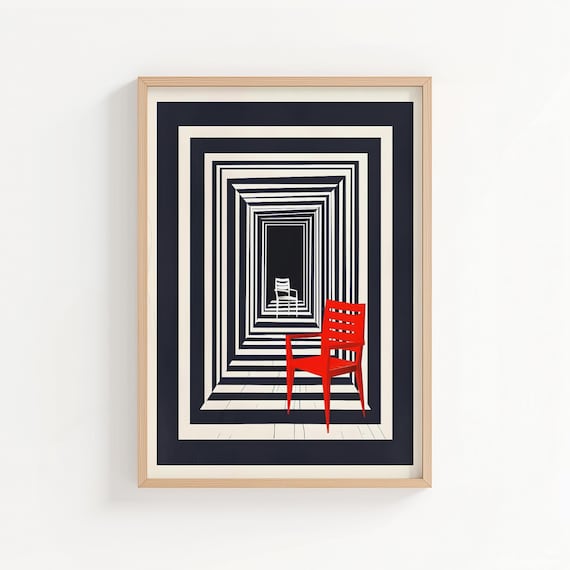 The Observer Surreal Art Print, Modernist Chair Poster, Statement wall decor, Optical Illusion Print