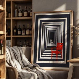 The Observer Surreal Art Print, Modernist Chair Poster, Statement wall decor, Optical Illusion Print image 9