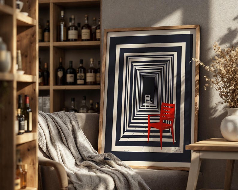 The Observer Surreal Art Print, Modernist Chair Poster, Statement wall decor, Optical Illusion Print image 9