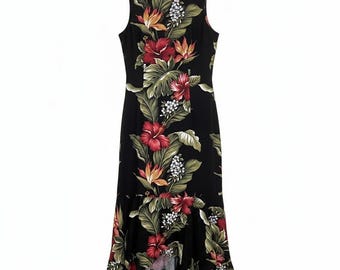 Vintage Hilo Hattie Hawaiiansk Tropisk Blommig Midiklänning Storlek 6