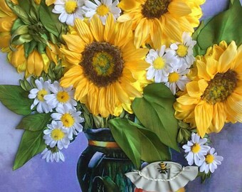 Needlepoint Canvas 14 or 18 count, sunflower arrangements. Sunflower seeds