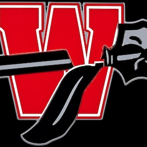 May include: A graphic logo featuring a bold red letter W with a white outline, positioned behind a black and grey stylized arrow. The arrow consists of a long rectangular shaft and a pointed, serrated arrowhead, all set against a solid black background.
