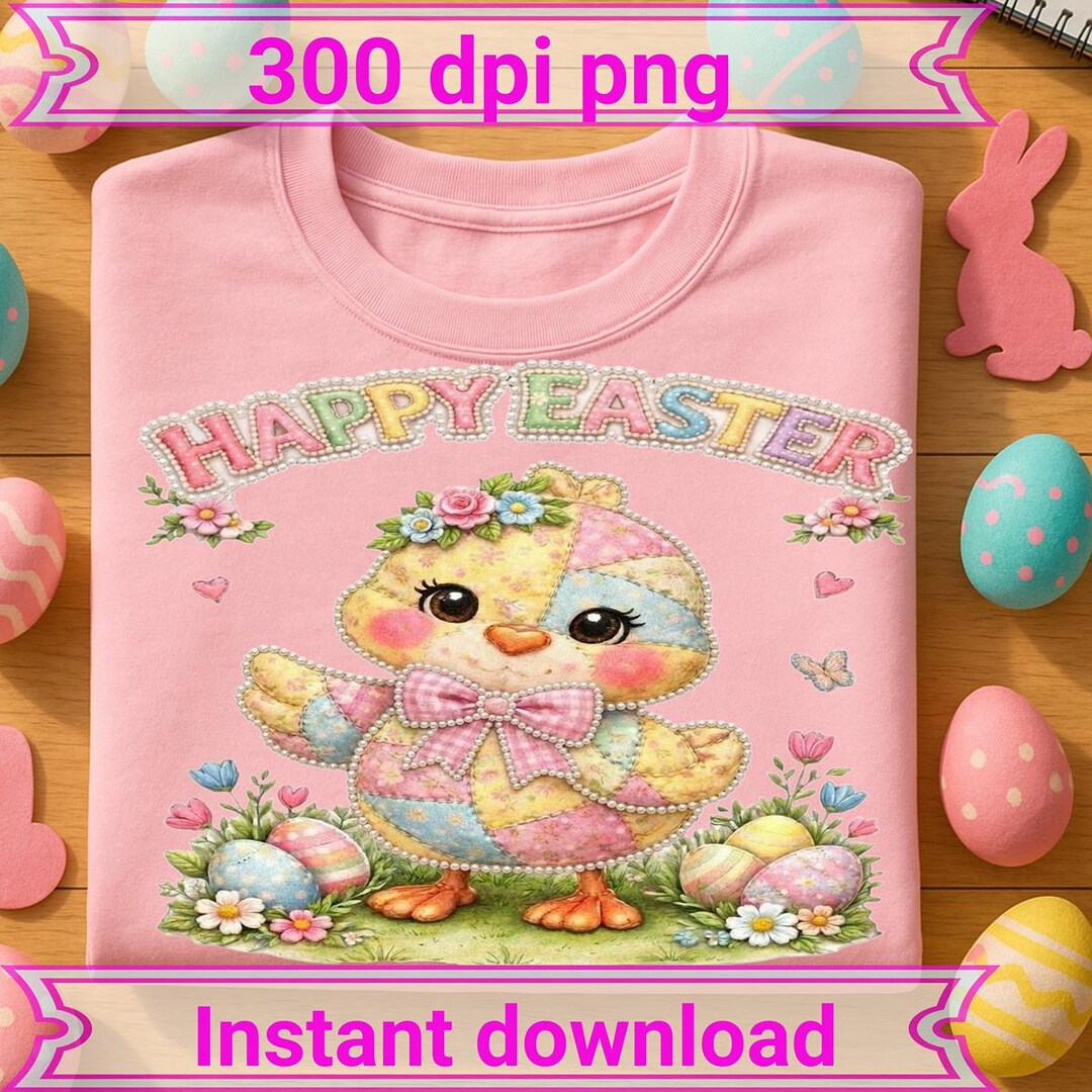 Patchwork Quilted Chick Easter PNG, Vintage Cottagecore Spring Design ...