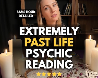 May include: Image features a woman with long blonde hair, with text that reads "EXTREMELY PAST LIFE PSYCHIC READING". The image includes lit candles, a wooden bowl with salt, and dried rosebuds. The text "SAME HOUR DETAILED" is also present.
