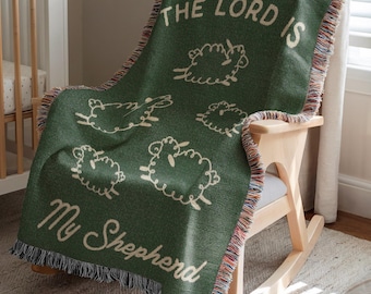 Manta cristiana para bebé "El Señor es mi pastor", regalo religioso para bebé, decoración de guardería con temática de fe, regalo de bautismo, manta tejida, recuerdo para bebé.
