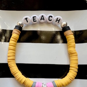 Teach Pencil Bracelet/heishi Bead Bracelet/teacher Gift/pencil
