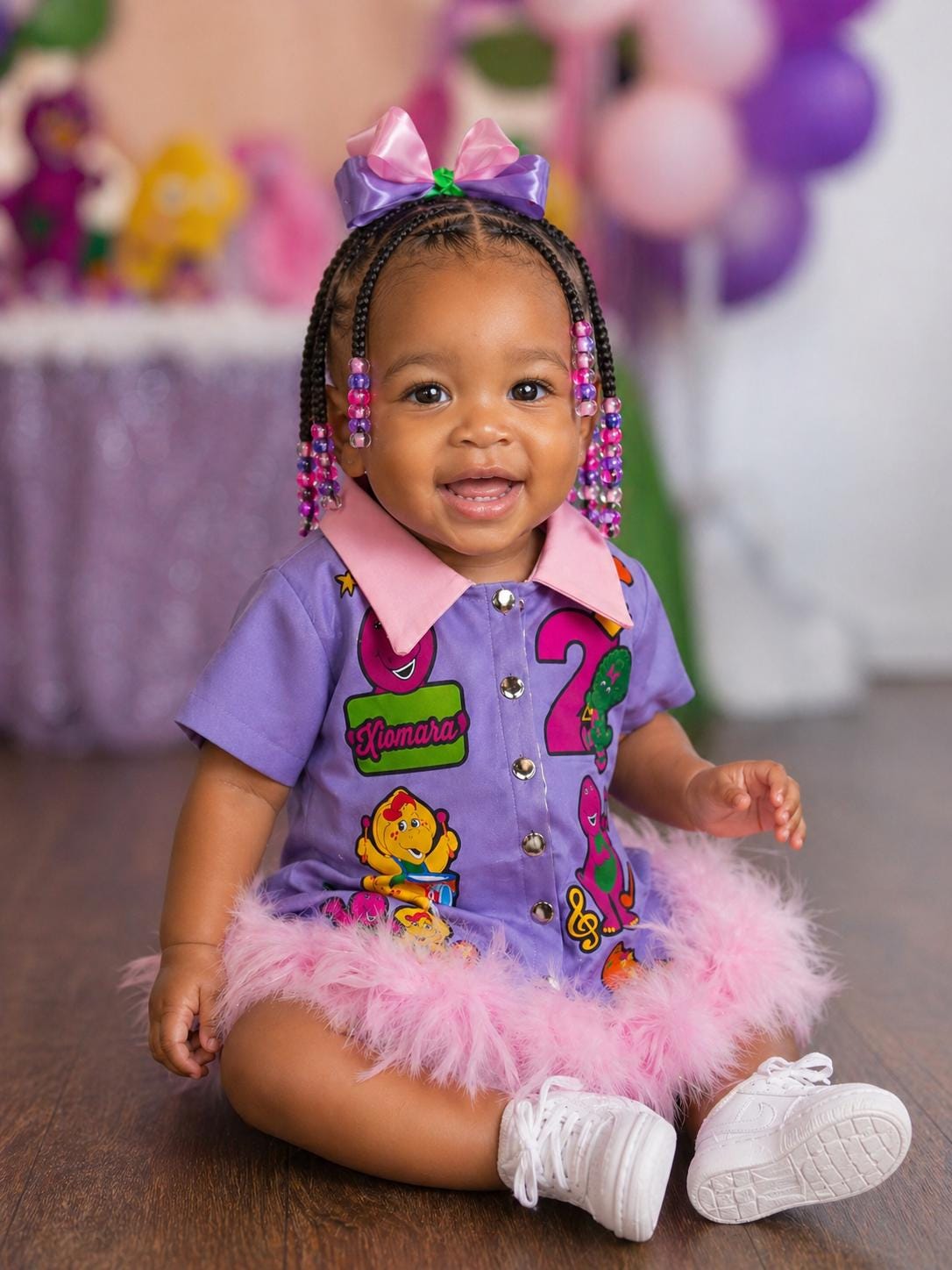 barney birthday dress Barney tutu set-Barney outfit-Barney dress(deluxe)  Pink Toes & Hair Bows