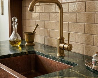 Antique Brass Kitchen Faucet High Arc Swivel Spout Solid Brass Single Lever Mixer