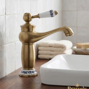 Vintage Bathroom Faucet, Antique Bronze Porcelain Handle Tap, Basin Sink Mixer
