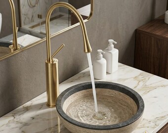 Badkamerkraan geborsteld goud Massief messing gootsteenmengkraan Moderne wastafelkraan Draaibare uitloop