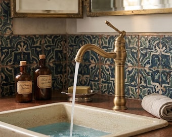 Grifo de granja, grifo alto de latón antiguo para lavabo, mezclador para lavabo de boticario