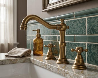Antique Brass Widespread Bathroom Faucet 3 Hole Dual Handle Artisan Basin Sink Mixer Tap