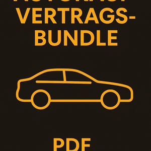 May include: A black background with yellow text and a yellow car outline. The text reads "AUTOKAUF-VERTRAGS-BUNDLE" above the car graphic and "PDF DOWNLOAD" below. The car graphic is a simple side view.