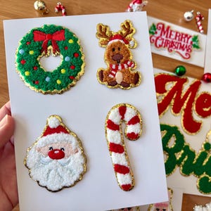 Embroidered Santa, Candy Cane, Wreath, Reindeer Iron On Patches-Red, Green, Gold Christmas Santa Claus Patches-Holiday Ugly Sweater Appliqué
