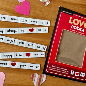 ラブノートワードマグネット - バレンタインの磁気詩 - 5つの新しいマグネットストリップ - I Heart You - DIYバレンタインデーカード＆クラフト - ハートアニバーサリーギフト