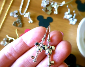 Mickey Mouse Key Earrings, Bracelet, Necklace-Silver, Antique Gold Mickey Mouse Jewelry-Disneyland 70th Anniversary-Disney World-Vacay Charm