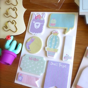 Set de pense-bêtes cactus et lama - mini cactus, blocs-notes lama - pastels et stickers vert menthe - marqueurs de page cactus - agenda maman Lama