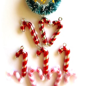 Mini Retro Shiny Candy Canes-Lot of 6 Tiny Metallic Candy Canes-Red & Silver Holiday-Christmas Terrariums-Small Ornaments-Retro Shiny Brite