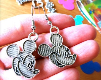 Joyas de Mickey Mouse - Pendientes, brazalete y collar con dije de cabeza de Mickey retro de plata - Joyas de Disneyland - Parques Disney - Vacaciones Disney - Disney World
