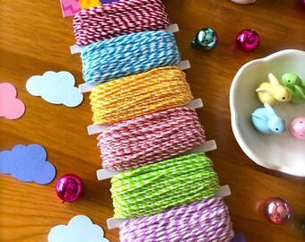 Colorful Spring Pastel & White Bakers Twine Lot-60 Yard Holiday Twine-Pink, Yellow, Green, Blue, Purple Twine-Rainbow Twine-Baby Shower Gift