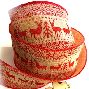 Edelhertenlint - 1 yd draadrand, brede jute boshertenlint-rendierlint-vakantiekrans-kerstboomdecor-groenblijvende-lelijke trui