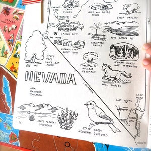 Vintage carte de l'État du Nevada des années 1980 Nevada à colorier page-carte vintage impression-art mural de l'état impression-Carson City-Las Vegas-lac Tahoe-barrage Hoover