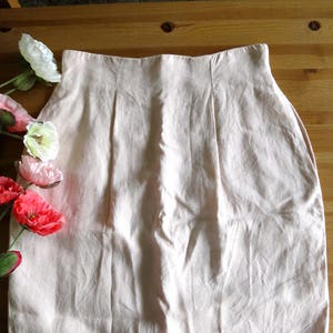 Vintage Spring Pink Pencil Skirt-Valerie Stevens Skirt w/ Pockets-Blush Skirt-Vintage Pale Pink Linen Skirt-Women's Clothing-Size 8P Skirt