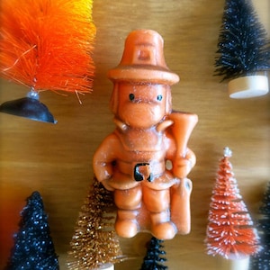 Vintage Thanksgiving Gurley Candle-Boy Pilgrim Candle-Orange Thanksgiving Pilgrim Candle-1950&#39;s Vintage Holiday Gurley Candles-November-Fall