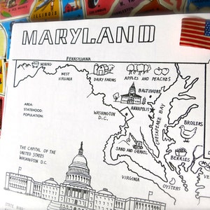 Vintage Maryland State Karte-1980's Maryland Malbuch Seite-Vintage Karte Druck-State Wand Kunst Druck-Baltimore-Washington DC Karte-USA Hauptstadt