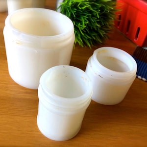 Vintage Milk Glass Jar Set-3 Milk Glass Jars-Large Vintage Cosmetics Jar-White Milk Glass Cold Cream-Vintage Vanity Bottle-1900s Kitchen Jar