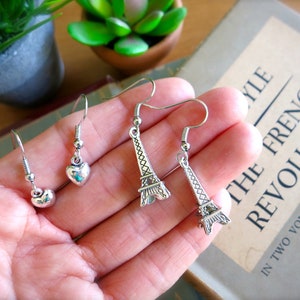 Silver Eiffel Tower Charm Bangle, Earrings or Necklace-Silver French Charms-Paris, France Jewelry-Mini Eiffel Tower-European Travel-Vacay