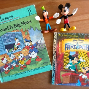 Vintage Disney Books & Figures-Vintage Mickey, Goofy Posable Toys-Vintage Disney Little Golden Book-Young Readers Library-Donald&#39;s Big News