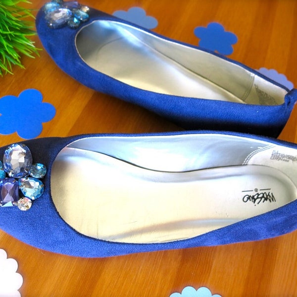 Womens Navy Blue Ballet Flats Etsy