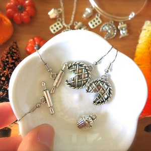 Miniature Pie Charm Jewelry-Tiny Silver Pies Earrings, Necklace or Bangle-Mini Pie Charm-Thanksgiving Jewelry-Pie Baker, Mom, Grandma Gift
