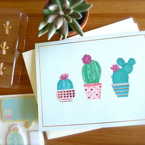 Tarjetas de notas de cactus en maceta de verano - Juego de tarjetas de notas de cactus menta - 4 tarjetas en blanco de cactus verde menta - Notas de cactus - Papelería de oficina de cactus - Agradecimiento al maestro
