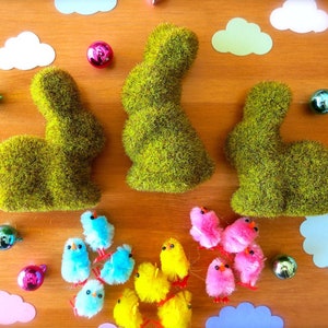 Mini Grass Easter Bunnies-Three Small Spring Bunnies-Tiny Rabbit Figures-DIY Spring Crafting-Terrarium Animals-Easter Basket-Fairy Houses