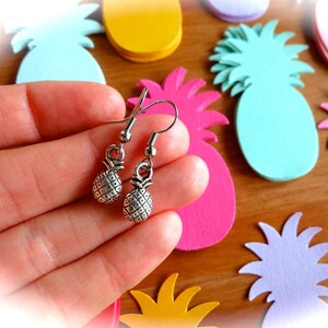 Tiny Pineapple Charm Earrings: Silver Tropical Jewelry