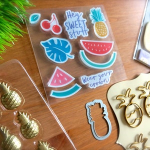 Ananas & Obst Stempel und Bowle Set-Kirschen, Palmenblatt, Wassermelone, Wear Your Crown Stempel-Ananas Die Cut-Obst Schulplaner-Sommer
