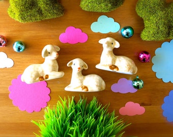 Mini Ceramic Lambs-3 Small Spring Sheep-Mini Creamy White Baby Sheep-DIY Retro Nativity Crafting-Easter Lambs-Baby Shower-Fairy House Animal