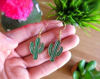 Saguaro Cactus Charm Bangle, Earrings OR Necklace-Gold & Green Cacti-Southwest Fashion-Desert Jewelry-Green Cacti Jewelry-Plant Charms-Boho