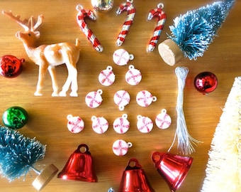 Tiny Retro Peppermints-Lot of 12-Red & White Shimmery Mini Peppermints-Round Holiday Peppermint Ornaments-Christmas Terrariums-Gingerbread