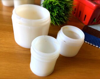 Vintage Milk Glass Jar Set-3 Antique White Jars-1900s Cosmetics Jars-Vintage Kitchen Storage-Gilded Age-Vintage Vanity Display-Mid Century