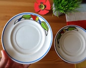 Vintage Poppy Trail Small Plates-Two Colorful Stoneware Saucers by Metlox-Dishes Made in California-Poppy Flower Design Plate-Vintage Saucer