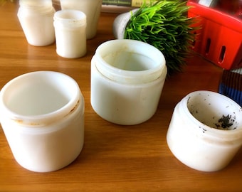 Vintage Milk Glass Jar Set-3 Antique White Jars-1900s Cosmetics Jars-Apothecary-Vintage Kitchen Storage-Vintage Vanity Display-Mid Century