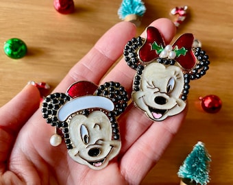 Mickey & Minnie Christmas Earrings-Mickey Mouse Holiday Statement Earrings-Mr. Mrs. Claus Disney Stud Earrings-Disneyland Jewelry-Disney BFF