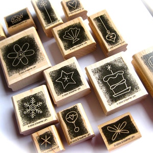 SALE-Feestdagen en seizoenen rubberen stempel complete set - veel van 14 bladeren, kerstornament, bloem, vlinder, schelp, ster, hart-stempel omhoog
