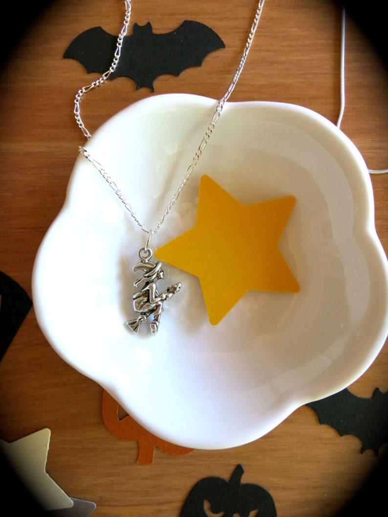 Vintage Sterling Silver Witch Charm-Vintage Halloween Charm-w Custom Sterling Silver Necklace-18 Inch .925 Chain-Halloween Witch Jewelry