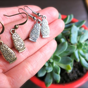 Nesting Doll Charm Earrings, Bangle, or Necklace-Antique Gold or Silver-Matryoshka Nesting Dolls Jewelry-Scandinavian-Vintage Folk Dolls-BFF